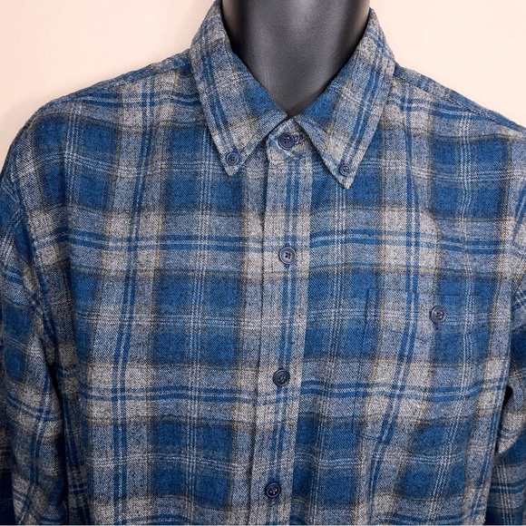 Medium Weatherproof Mens Blue Flannel Button Up Long Sleeve Cotton Blend - Picture 6 of 16